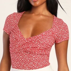 Sweetest Nature Red Floral Print Short Sleeve Bodysuit